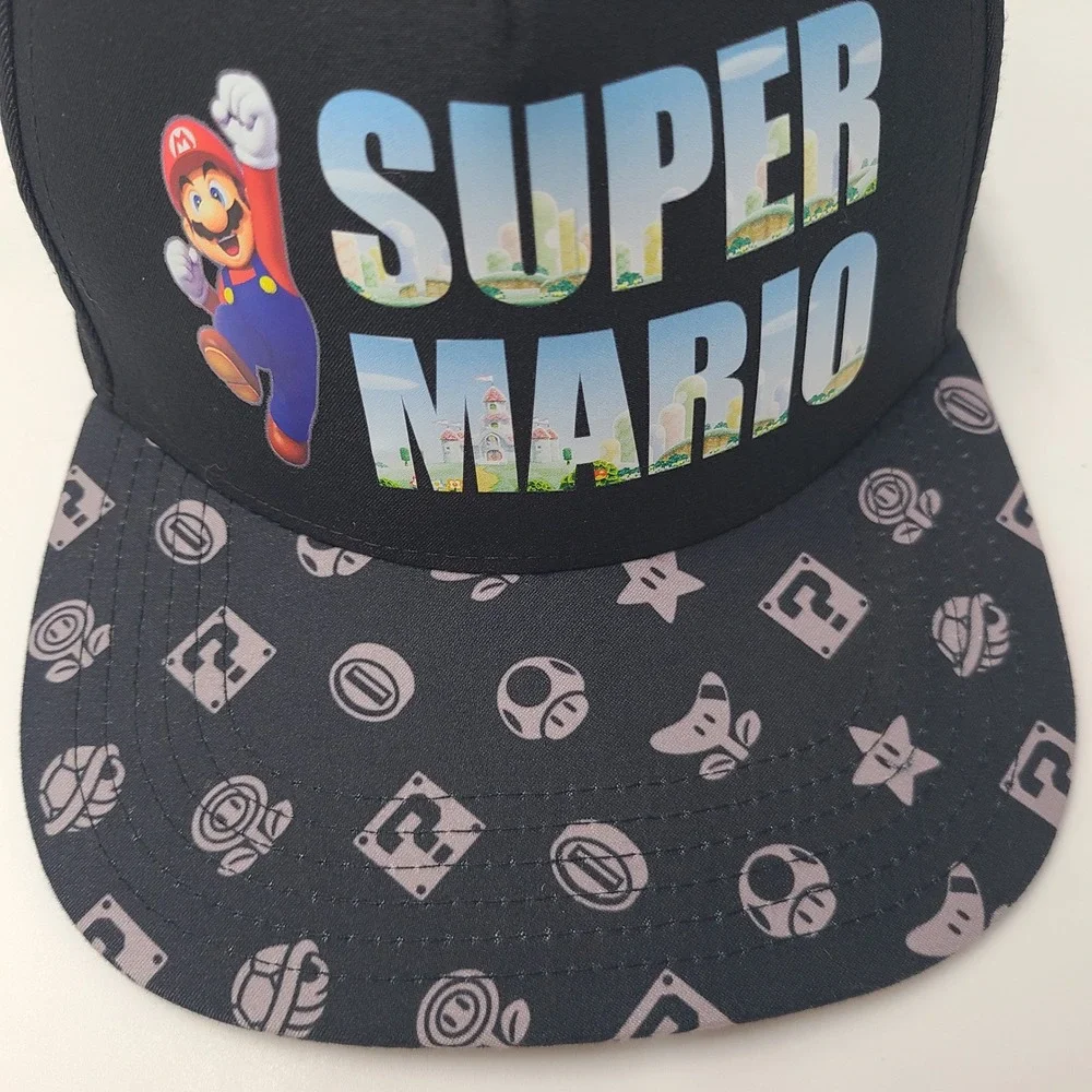 Youth Super Mario Hat Snapback Nintendo Black Gray Bros Video Games Logo Boys